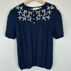 Vintage‎ Colleens Collectibles Womens Puff Sleeve Cottagecore Top Size M Blue